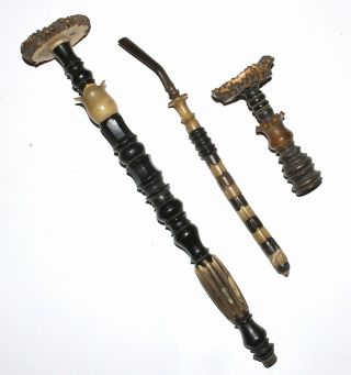 A Group Of German Pipe Stems/mouthpieces.  Baverian.  Horn,  Antler.  (3)