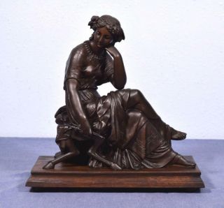 French Antique Greek Revival Sculpture Bronzed Spelter Of A Seated Woman