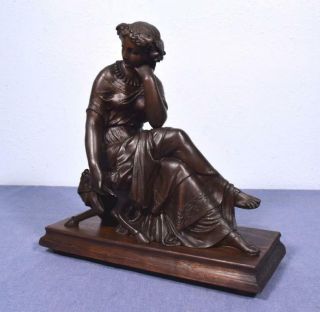 French Antique Greek Revival Sculpture Bronzed Spelter of a Seated Woman 2