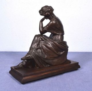 French Antique Greek Revival Sculpture Bronzed Spelter of a Seated Woman 4