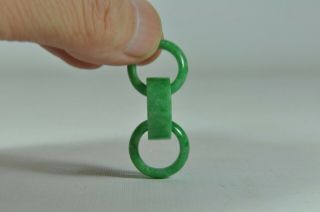 Fine Vintage Chinese Apple Green Jade Interlocked Ring Scholar Art