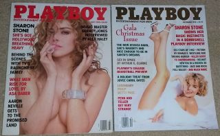 2 Vintage Playboy Magazines W/ Sharon Stone 1990 1992 Christmas Issue