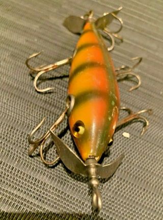 Early Shakespeare 5 Hook Submerged Minnow,  Vintage Antique Wood Lure Glass Eyes 2