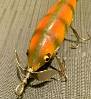 Early Shakespeare 5 Hook Submerged Minnow,  Vintage Antique Wood Lure Glass Eyes 4