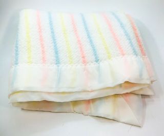 Chatham Vintage Pastel Stripe Baby Blanket Waffle Weave Cream Satin Trim Lovey