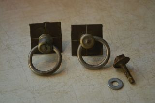 Set Of 2 Vintage Dresser Drawer Pull Metal Square Base Ring Pull