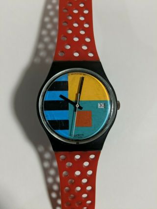 Vintage 1980s / Rare " Needles " Gb408 Swatch Watch Swiss Read