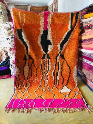 Moroccan Boujaad Rug Boho Wool Handmade Pink Berber Carpet (8.  5ft X 5.  3ft)