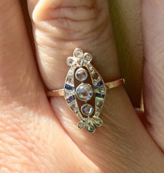 Antique Victorian Rose Cut Diamond And Sapphire Ring