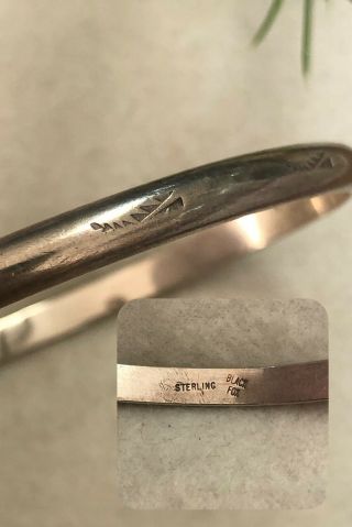 Vintage Native Navajo Old Pawn Sterling Silver Stamped Bangle Bracelet Signed