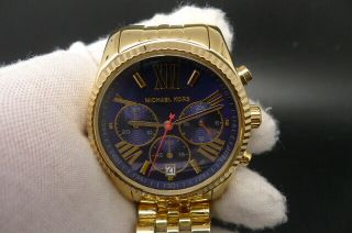 Old Stock Michael Kors Lexington Mk6206 Blue Dial Chronograph Quartz Watch