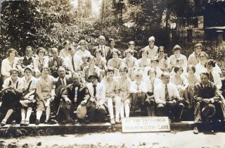 C1920 Vintage Photo People Sitting At Entrance Tour Group Mammoth Cave Kentucky