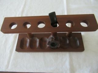 Vintage Decatur Walnut Wood 6 Tobacco Pipe Stand Holder Wooden Rack With 1 Pipe