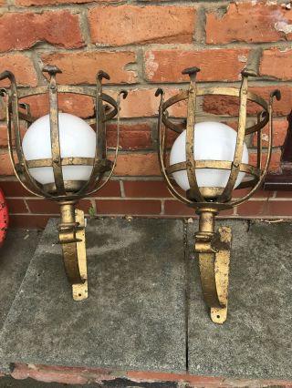 Vintage Spanish Forja Gothic Revival Wrought Iron Wall Lights Sconce