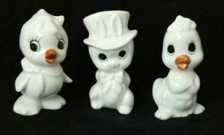 Vintage Bone China White Porcelain Set Of 3 Duck /chick Birds Figurine Taiwan E4