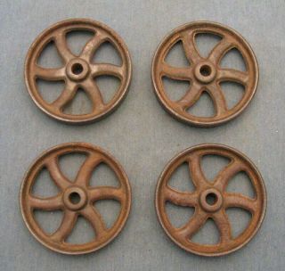 Set Of 4 Vintage Curved Spoke Industrial Hit Miss Engine Cart Wheels