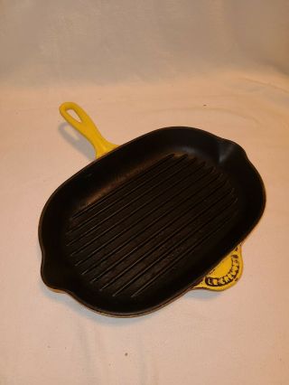 Vintage Le Creuset Oval 32 Yellow Cast Iron Grill Skillet Pan France