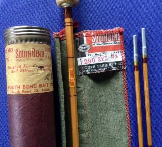 Vintage 1940’s South Bend 290 Bamboo Fly Rod With Rod Tube & Sleeve