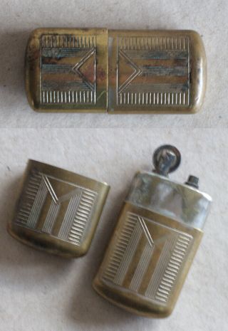 Old Flat Brass Petrol Cigarette Lighter