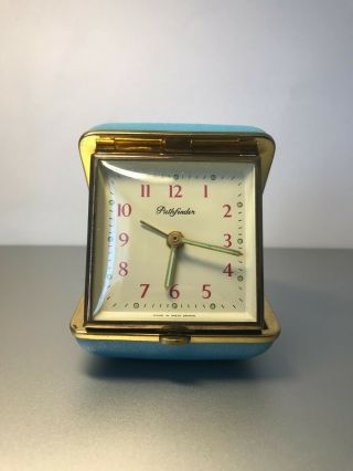 Vintage Pathfinder Blue Cased Alarm Travel Clock Made In Great Britain