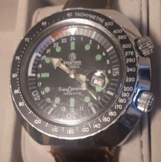 Mortima Datomatic 15 Jewels Tachymeter Gmt Diver Watch 45 Mm Diving