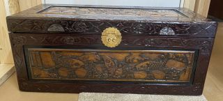 Vintage Oriental Chinese Camphor Wood Hand Carved Box Trunk Hope Chest Flawless