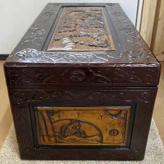 Vintage Oriental Chinese Camphor Wood Hand Carved Box Trunk Hope Chest FLAWLESS 6