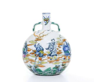 A Very Fine Chinese " Doucai " Porcelain Moon Flask Vase