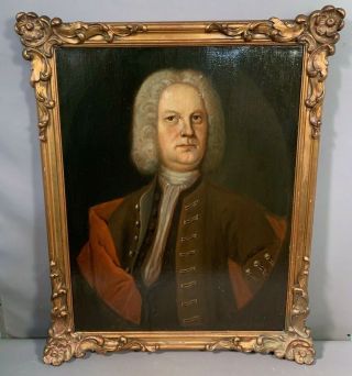 Lg Antique 18thc Style White Wig Colonial Gentlmean 1946 Student Oil Painting