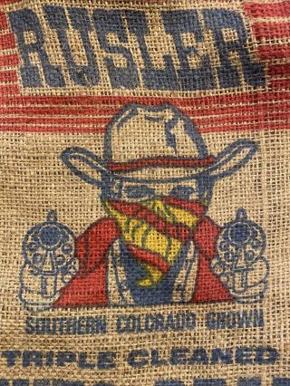 VTG Colorado Rustler Pinto Beans Burlap Bag 20 Lbs USA Produce Bandit Guns 2
