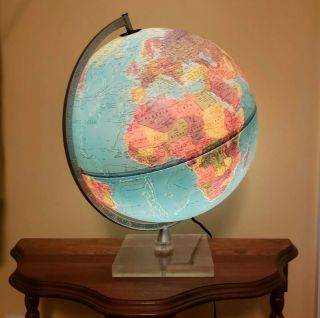 12 " Vintage World Light Up Scan Globe A/s 1987 Denmark Acrylic Base