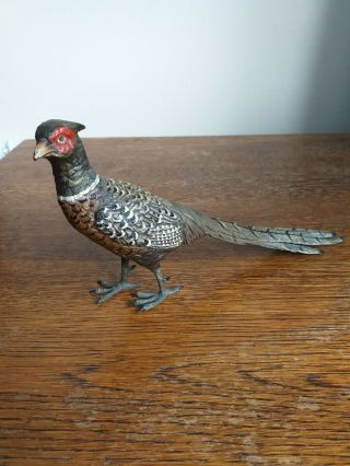 Antique Large Cold Painted Bronze Figure Of A Pheasant In.