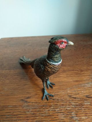 Antique large Cold painted Bronze Figure Of a Pheasant In. 3