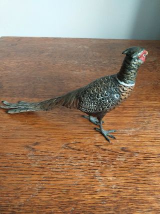 Antique large Cold painted Bronze Figure Of a Pheasant In. 5