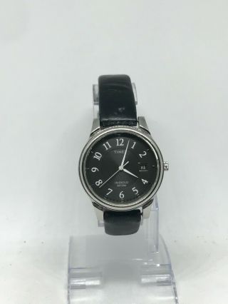 Timex Indiglo Gents 26 Watch With Black Leather Strap Black Dial Light 3