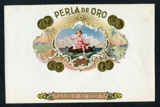 Old Perla De Oro Cigar Label - Key West,  Florida,  Child On Oyster,  Coins