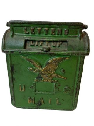 Vintage Cast Iron Us Mailbox Coin Box Piggy Bank
