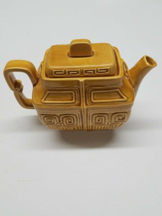 Vintage Japan Yellow Ceramic Teapot Rectangle Shape Handle 5 Cup Capacity