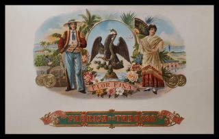 Embossed Cigar Box Label Flor Fina Eagle Snake Spanish Woman Matador