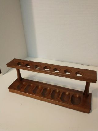 Vintage Pipe Stand Holder American Black Walnut Holds Seven Pipes 2