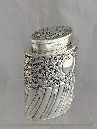 Victorian Antique Silver Tea Caddy 1900 London WILLIAM HUTTON & SONS Sterling 3
