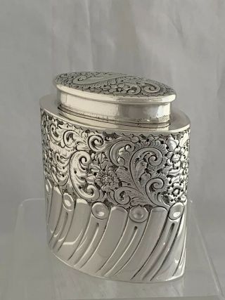 Victorian Antique Silver Tea Caddy 1900 London WILLIAM HUTTON & SONS Sterling 4