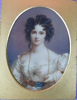 Antique 19thc Cased Hand Painted Portrait Miniature Of A Young Lady,  Signed B.  J