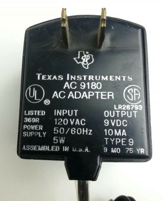 Texas Instruments Ti Ac - 9180 Power Supply Adapter For Calculator 9v 10ma Vtg