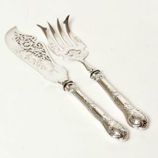 Antique Etched & Reticulated Sterling Silver Handle Fish Knife & Fork Set