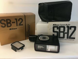 Vintage Nikon Speedlight Sb - 12,  Camera Flash,  Carrying Case,  Box