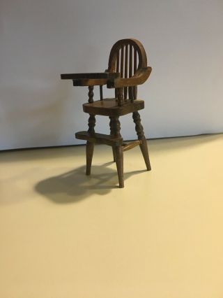 Vintage Miniature Dollhouse Wooden High Chair Tray Raises,  Opens 1:12