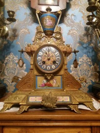 C19th French Japy Freres Sevres Ormolu Mantle Clock