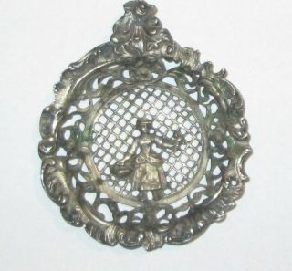 Antique Vintage ?sterling Silver? Tea Strainer With Milkmaid Figure