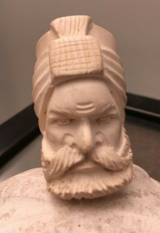 Vintage Meerschaum Turkish Man With Turban Hand Carved Smoking Pipe W/stem